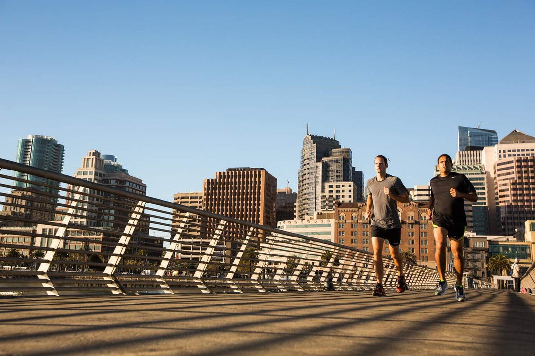 Runners on a bridge