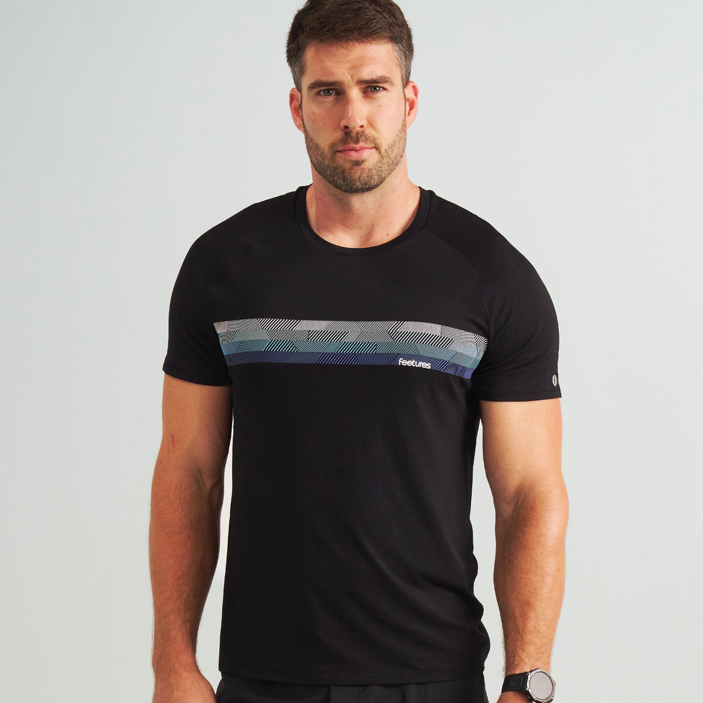 Black Feetures Graphic | model: Hunter is wearing a size XL - Waist 36" Inseam 34"  Chest 47½"