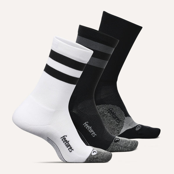 Elite Light Cushion Mini Crew 3 Pack - White Black Stripe Mix
