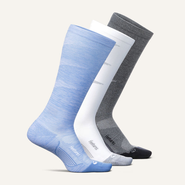 Graduated Compression Light Cushion Knee High 3 Pack - Blue White Mix