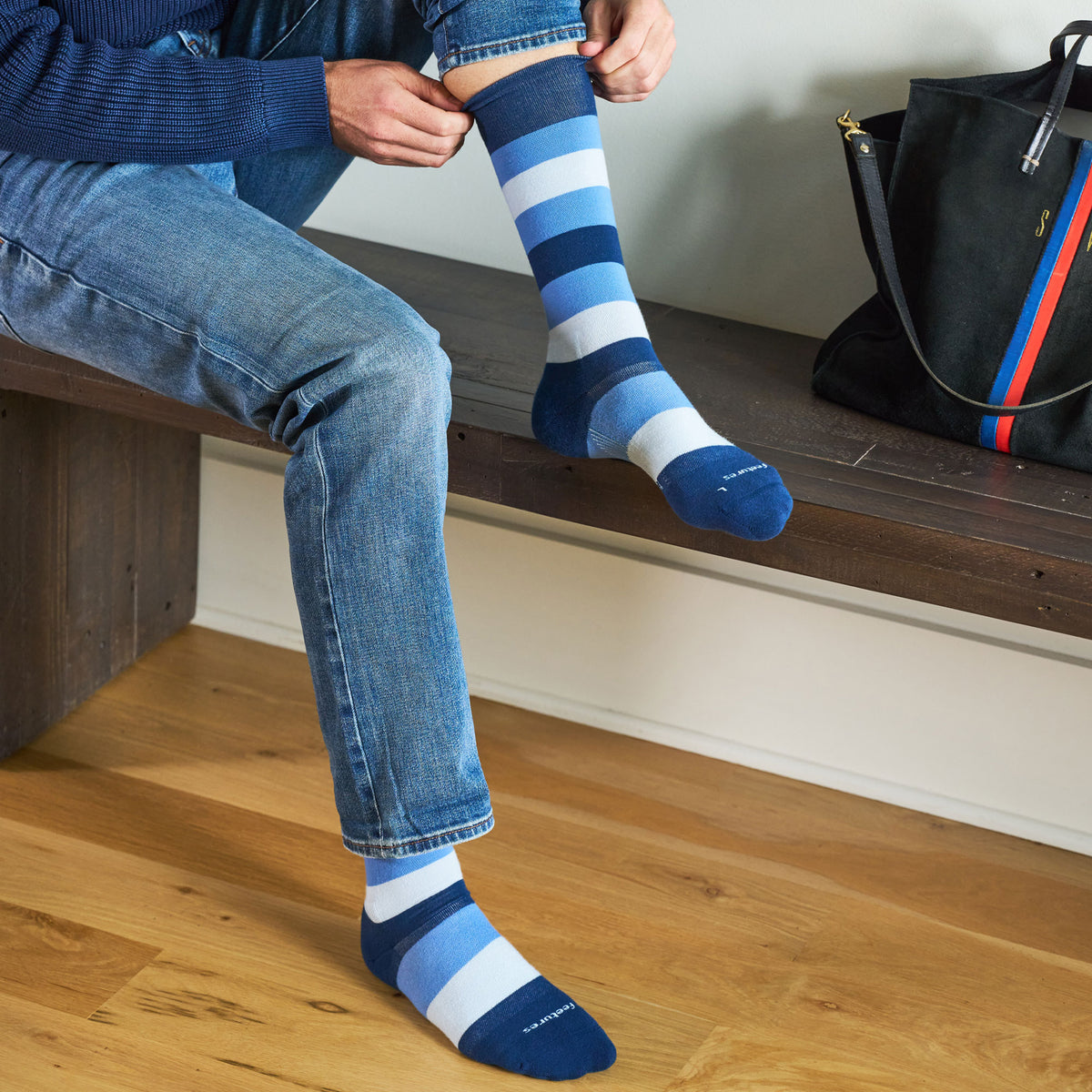 Everyday Men's Max Cushion Crew Primary Stripe Denim - Primary Stripe Denim