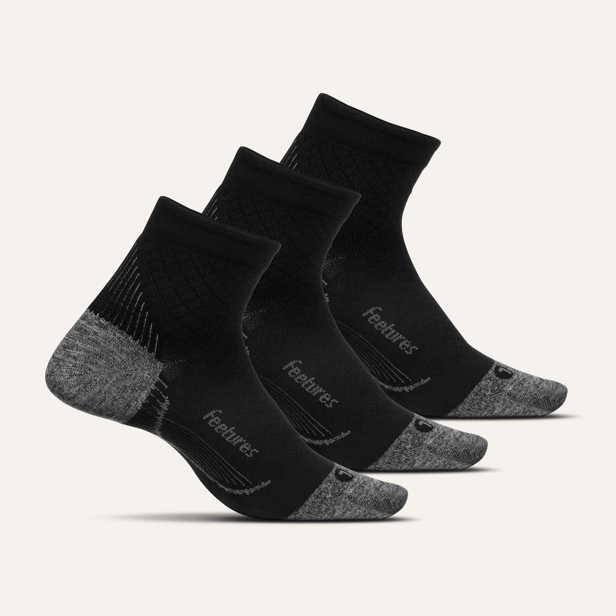 Plantar Fasciitis Relief Sock Light Cushion Quarter 3 Pack - Black